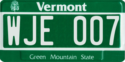 VT license plate WJE007