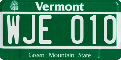 VT license plate WJE010