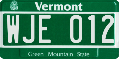 VT license plate WJE012