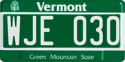 VT license plate WJE030