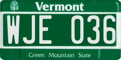 VT license plate WJE036