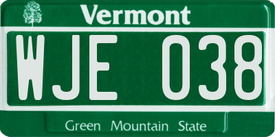 VT license plate WJE038