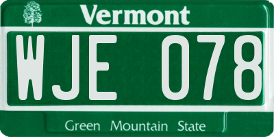 VT license plate WJE078