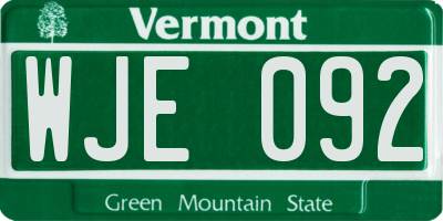 VT license plate WJE092