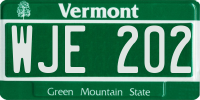 VT license plate WJE202