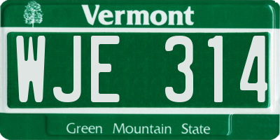 VT license plate WJE314