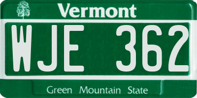 VT license plate WJE362