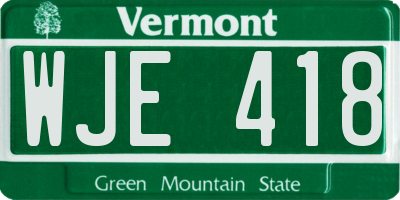 VT license plate WJE418
