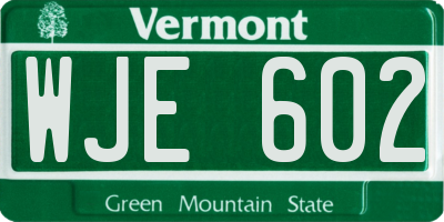 VT license plate WJE602