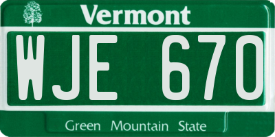 VT license plate WJE670