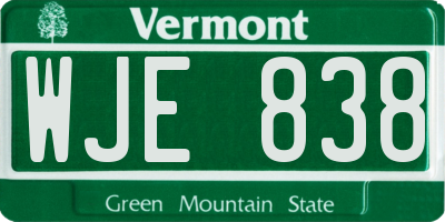 VT license plate WJE838