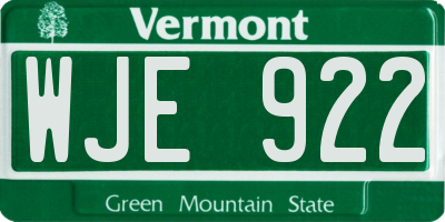 VT license plate WJE922