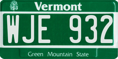 VT license plate WJE932