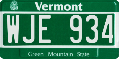 VT license plate WJE934