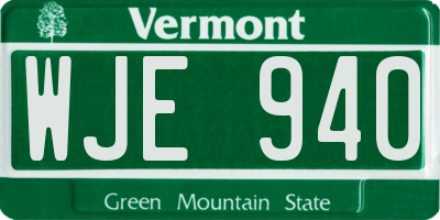 VT license plate WJE940