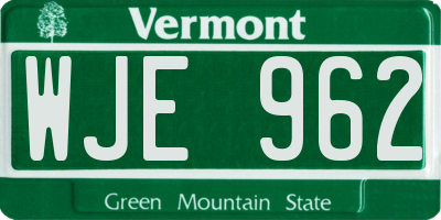 VT license plate WJE962