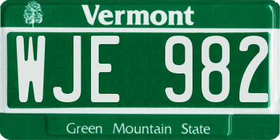 VT license plate WJE982