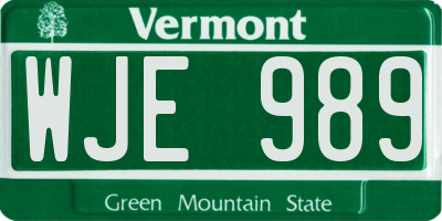 VT license plate WJE989
