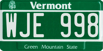 VT license plate WJE998
