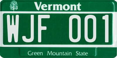 VT license plate WJF001