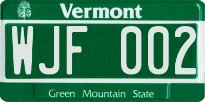 VT license plate WJF002
