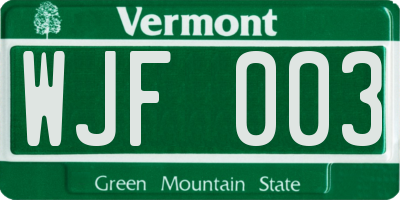 VT license plate WJF003