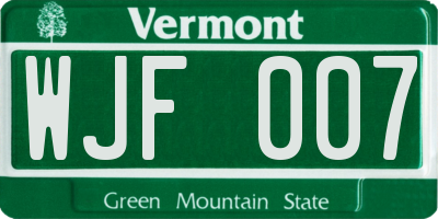 VT license plate WJF007