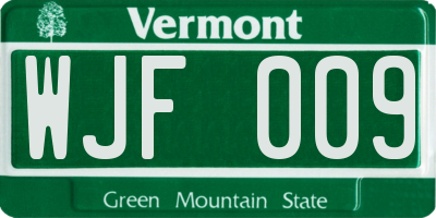 VT license plate WJF009
