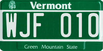 VT license plate WJF010