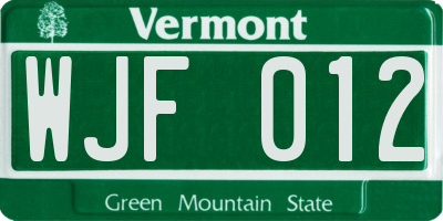 VT license plate WJF012