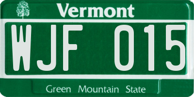 VT license plate WJF015