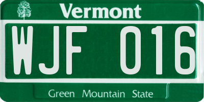 VT license plate WJF016