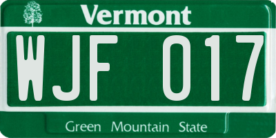 VT license plate WJF017
