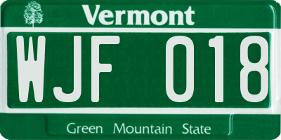 VT license plate WJF018
