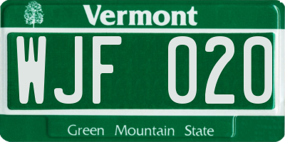 VT license plate WJF020