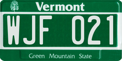 VT license plate WJF021