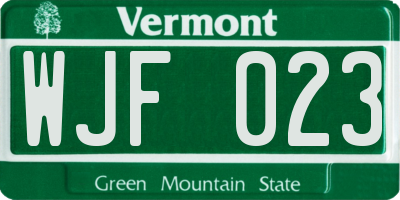 VT license plate WJF023