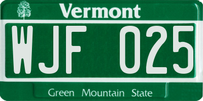 VT license plate WJF025
