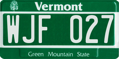 VT license plate WJF027