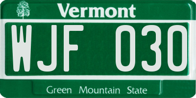 VT license plate WJF030
