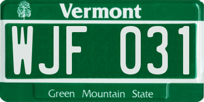VT license plate WJF031