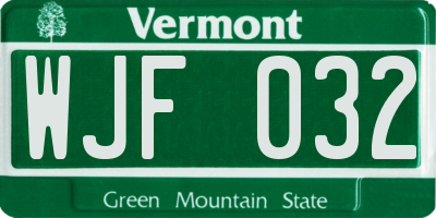 VT license plate WJF032