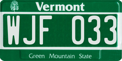 VT license plate WJF033