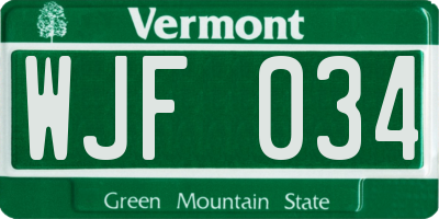 VT license plate WJF034