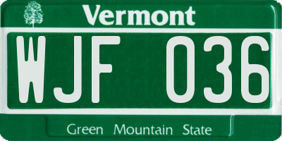 VT license plate WJF036