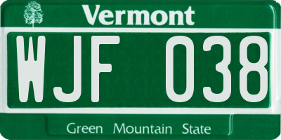 VT license plate WJF038