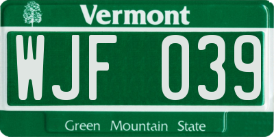 VT license plate WJF039
