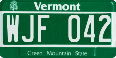 VT license plate WJF042