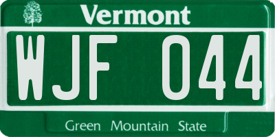 VT license plate WJF044