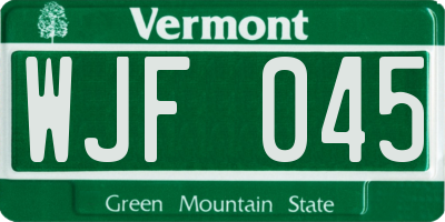 VT license plate WJF045